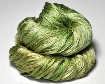 I know what happened to the olive - Glossy Silk Tape Yarn - light fingering weight - knitted i-cord yarn - hand dyed yarn – DyeForYarn