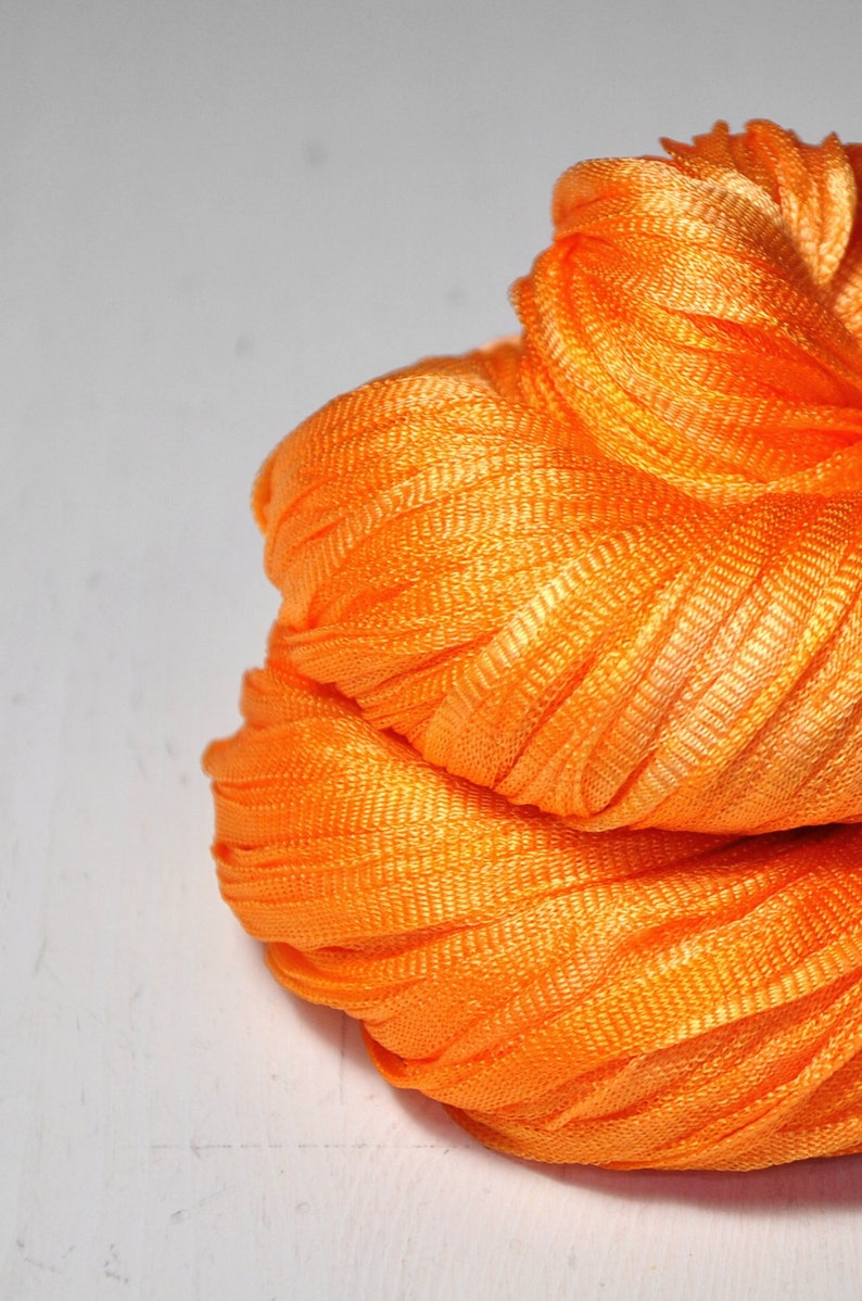 Molten tangerine sorbet Glossy Silk Tape Yarn light fingering weight knitted i-cord yarn hand dyed yarn DyeForYarn image 1