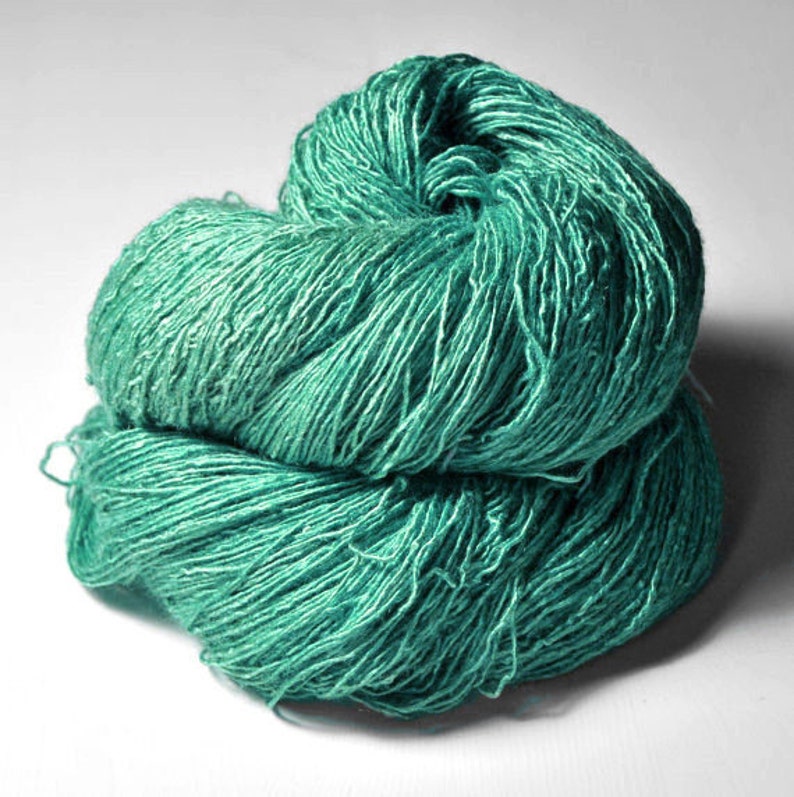 Chilly green sea Tussah Silk Fingering Yarn 200g LSOH Hand Dyed Yarn handgefärbte Seide Garn handgefärbt DyeForYarn image 2