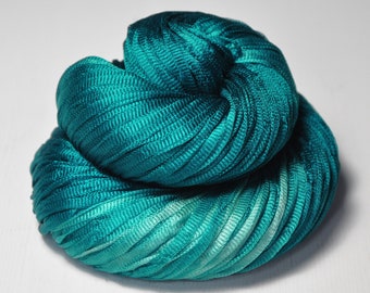 Under the sea OOAK - Glossy Silk Tape Yarn - light fingering weight - knitted i-cord yarn - hand dyed yarn – DyeForYarn