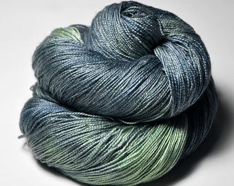 Fallen palm tree - Silk / Merino Lace Yarn superwash - hand dyed by DyeForYarn - color: olive and sage greens