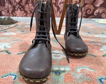 Leather Handmade Barefoot Crazy Brown Boots: Wide Toe, Minimalist Ankle Boots For Men