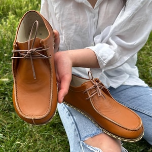 Walking Comfortable Barefoot Women Shoes, Natural Sport Tan Women Shoes, Leather Shoes Barefoot,  Handmade Shoes, All Leather Shoes, Tan
