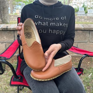 Earting Leather Handmade Tan Barefoot Shoes for Women – Wide Toe, Grounding Natural Breathable Minimalist Design Eco-Friendly Healtly Shoes