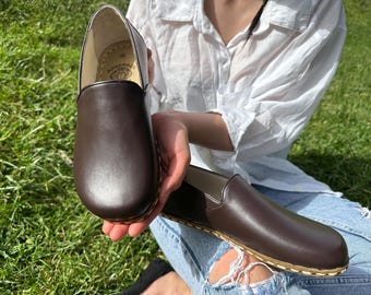 Handmade Dark Brown Leather Barefoot Shoes: Wide Toe Box Minimalist Shoes