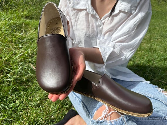 Handmade Dark Brown Leather Barefoot Shoes: Wide Toe Box Minimalist Shoes