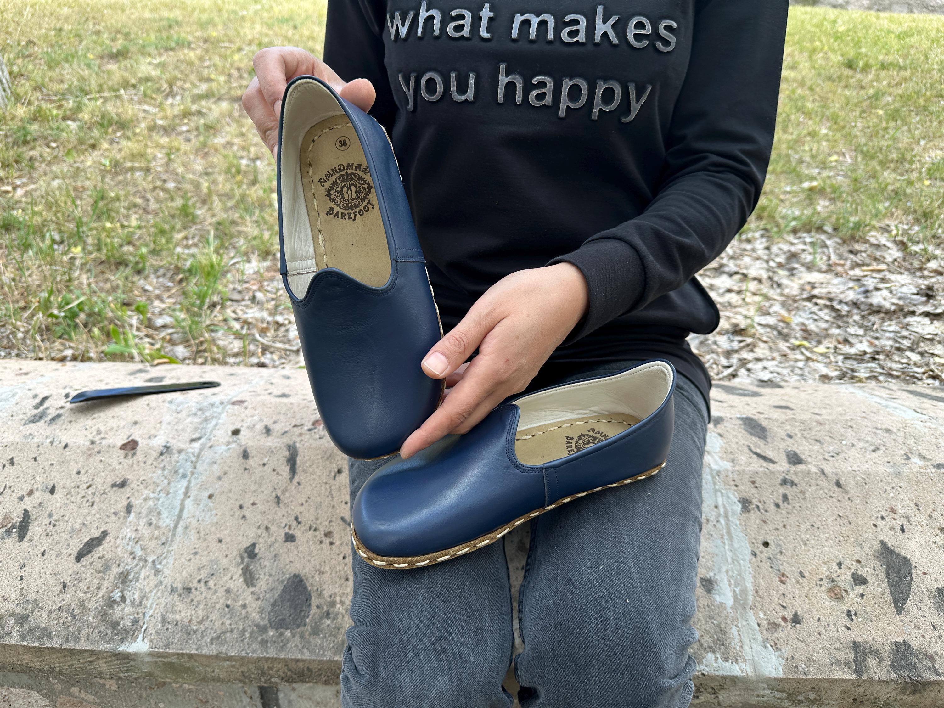 HA & OR Handmade Blue Leather Barefoot Shoes Mens 13 Minimalist Wide Toe Casual Handmade Leather Men main image 4