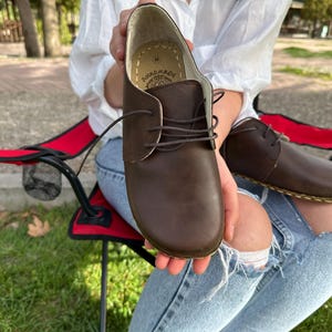 Eco-Friendly Handmade Crazy Brown Leather Oxford Barefoot Women Shoes – Grounding, Wide Toe Box, Ergonomic, Natural, Breathable, Minimalist