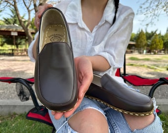 Dark Brown Leather Barefoot Shoes: Wide Toe, Ergonomic Comfort