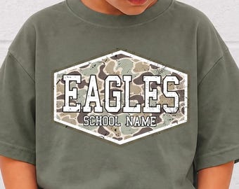 Custom Mascot Camo Shirt, School Spirit T-shirt, Camo Varsity Letters, First Day Of School, Old School Camo shirt, Back To School Tee