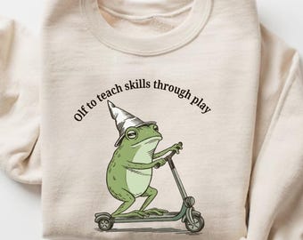 Sudadera "A enseñar habilidades a través del juego", camiseta de terapeuta ocupacional, camiseta de educación especial, sudadera con capucha de terapia, camiseta de patinete de rana