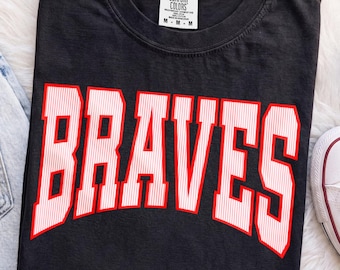 Comfort Colors® Braves Shirt, Pinstripe Braves Shirt, School Spirit Braves Shirt, Varsity Braves Shirt, Red Pinstripe Sports Team Shirt