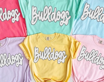 Comfort Colors® Bulldogs Shirt, Polka Dot Bulldogs Mascot Shirt, School Spirit Shirt, Bulldogs Mama Shirt, Sports Team Mascot Shirt