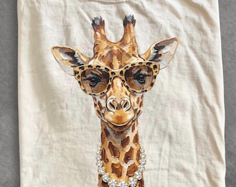 Comfort Colors® Glam Giraffe Shirt, Bling Everyday Shirt, Boujee Shirt, Leopard Print Shirt, Preppy Animal Print tee, Giraffe Glasses Shirt