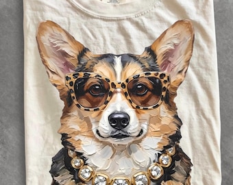 Comfort Colors® Glam Corgi T-Shirt, Bling Shirt, Everyday Pet Lover Shirt, Leopard Shirt, Cute Dog Shirt, Corgi Mom Shirt, Corgi Mom Shirt