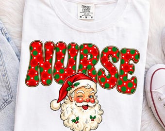 Comfort Colors® Christmas Nurse shirt, Retro Santa Nurse Holiday Polka Dot Medical shirt, Christmas shirt, Santa shirt, Medical shirt