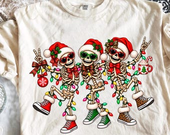 Comfort Colors® Christmas Skeleton shirt, Funny Dancing Santa Skeletons Holiday Festive Lights shirt, Christmas shirt, Santa shirt