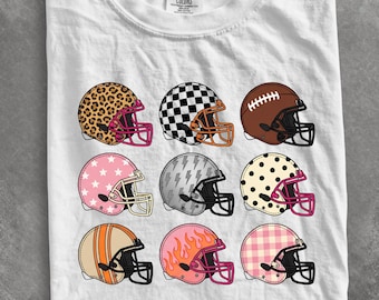 Comfort Colors® Preppy Football Helmet shirt, Game Day shirt, Leopard Checkered Football shirt, Girly Pink Helmet shirt, Retro Sports shirt