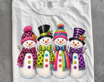 Comfort Colors® Colorful Snowman Family shirt, Whimsical Christmas Winter Holiday shirt, Snowman shirt, Christmas shirt, Winter shirt