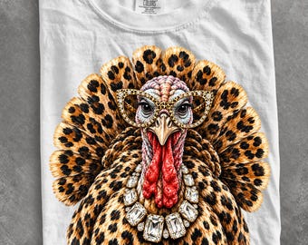 Comfort Colors® Leopard Turkey shirt, Fall Thanksgiving Rhinestone Glam Bling Luxury Trendy Autumn shirt, Thanksgiving shirt, Trendy shirt