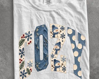 Comfort Colors® Cozy Winter shirt, Preppy Cozy Snowman shirt, Cozy Seson shirt, Blue Winter Snowflake shirt, Cute Cozy Sweatshirt shirt