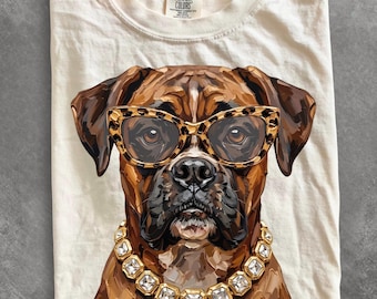 Comfort Colors® Glam Boxer T-Shirt, Bling Shirt, Everyday Pet Lover Shirt, Boujee Shirt, Leopard Shirt, Cute Dog Shirt, Funny Dog Shirt