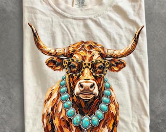 Comfort Colors® Western Glam Longhorn Shirt, Everyday Shirt, Western Shirt, Rhinestone Cowgirl. Cowboy Shirt, School Spirit Longhorns Mascot