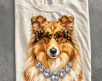 Comfort Colors® Glam Collie Shirt, Bling Leopard Print Dog T-Shirt, Boujee Preppy Graphic Tee, Sparkle Cute Collie Dog Gift for Women