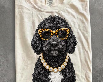 Comfort Colors® Glam Goldendoodle Tee, Bling Leopard Print Dog Lover Shirt, Boujee Preppy Pet Graphic Tee, Sparkle Dog Mom Gift