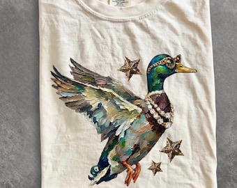 Comfort Colors® Glam Mallard Duck shirt, Bling shirt, Everyday shirt, Boujee shirt, Flying Mallard shirt, Preppy Animal Print shirt