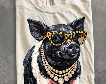 Comfort Colors® Glam Pig Shirt, Bling Leopard Print State Fair T-Shirt, Boujee Preppy Show Pig Graphic Tee, Sparkle Animal Lover Gift