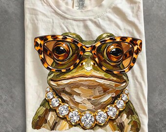 Comfort Colors® Glam Frog Shirt, Bling Leopard Print Frog T-Shirt, Boujee Preppy Graphic Tee, Funny Frog Lover Gift for Women