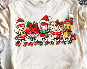 Comfort Colors® Christmas Teacher shirt, School Supplies Apple Pencil Notebook Holiday Classroom shirt, Christmas shirt, Teacher shirt