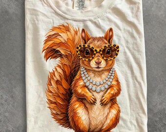 Comfort Colors® Glam Squirrel Shirt, Leopard Print Animal Sunglasses T-Shirt, Boujee Preppy Graphic Tee, Funny Squirrel Lover Gift