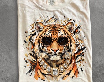 Comfort Colors® Glam Tiger shirt, Preppy Tiger shirt, Bling shirt, Everyday shirt, Boujee shirt, Boutique shirt, Tiger Mascot shirt
