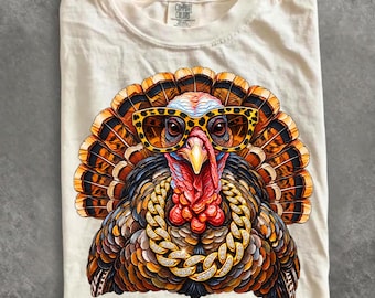 Comfort Colors® Glam Turkey Shirt, Bling Leopard Print Thanksgiving T-Shirt, Boujee Preppy Graphic Tee, Funny Gobble Thanksgiving Gift