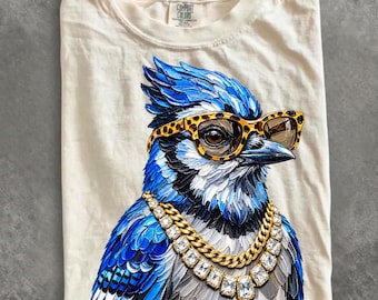 Comfort Colors® Glam Blue Jay Shirt, Bling Leopard Print Bird T-Shirt, Boujee Preppy Graphic Tee, Sparkle BlueJays Lover Gift for Women