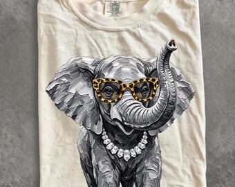 Comfort Colors® Glam Elephant Shirt, Bling Leopard Print Safari T-Shirt, Boujee Preppy Graphic Tee, Cute Animal Lover Gift for Women