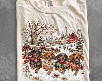 Comfort Colors® Christmas Dachshund shirt, Wiener Dog Christmas shirt, Dachshund Farmhouse Christmas shirt, Holiday shirt, Christmas shirt