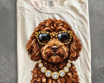 Comfort Colors® Glam Goldendoodle Shirt, Bling Leopard Print Dog T-Shirt, Boujee Preppy Graphic Tee, Cute Doodle Dog Mom Gift for Women