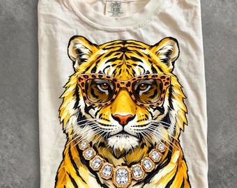 Comfort Colors® Glam Tiger Shirt, Bling Leopard Print Tiger T-Shirt, Boujee Preppy Graphic Tee, Sparkle Animal Print Gift for Women