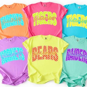 Comfort Colors® Custom School Mascot Polka Dot Neon Shirt, Custom Mascot Shirt, Personalized Football tee, School Spirit Shirt, Game Day tee