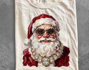 Comfort Colors® Glam Santa shirt, Bling shirt, Everyday shirt, Boujee shirt, Sassy shirt, Leopard Print shirt, Glam Christmas shirt