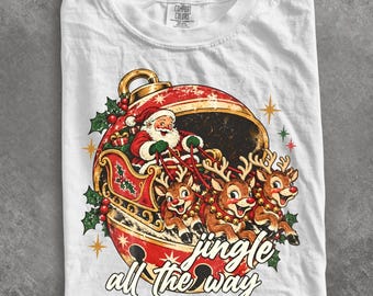 Comfort Colors® Vintage Santa Sleigh shirt, Nostalgic Christmas Ornament shirt, Retro Santa Reindeer Christmas shirt, 90s Holiday Shirt