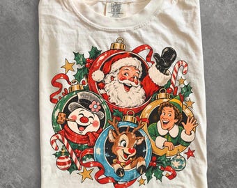 Comfort Colors® Retro Christmas shirt, Nostalgic Santa Snowman Reindeer shirt, Vintage Christmas Ornament shirt, 90s Holiday Shirt