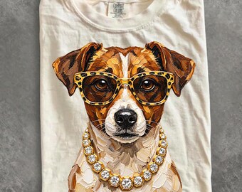 Comfort Colors® Glam Jack Russell Shirt, Bling Leopard Print Dog T-Shirt, Boujee Preppy Graphic Tee, Cute Jack Russell Mom Gift for Women