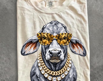Comfort Colors® Western Glam Brahman Shirt, Rhinestone Cowgirl Cattle T-Shirt, Boujee County Fair Graphic Tee, Preppy Brahma Cow Gift