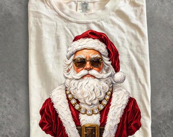 Comfort Colors® Glam Santa Claus Shirt, Bling Leopard Print Merry Christmas Tee, Boujee Preppy Graphic Shirt, Festive Holiday Gift