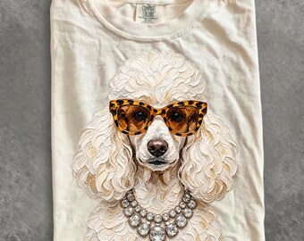 Comfort Colors® Glam Poodle Shirt, Bling Leopard Print Dog T-Shirt, Boujee Preppy Graphic Tee, Sparkle Cute Poodle Lover Gift for Women
