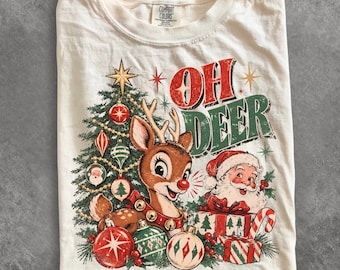 Comfort Colors® Vintage Christmas Reindeer shirt, Retro Santa Claus Shirt shirt, Distressed Christmas shirt, Holiday shirt, Christmas shirt